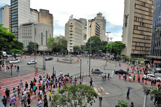 Imagem aérea da Praça Sete, no Hipercentro da Capital.