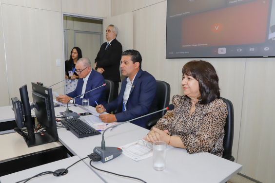 Vereadores assentados no Plenário Helvécio Arantes em reunião da comissão