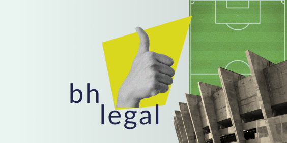 Logomarca do BH Legal, campo de futebol e fachada do Mineirão