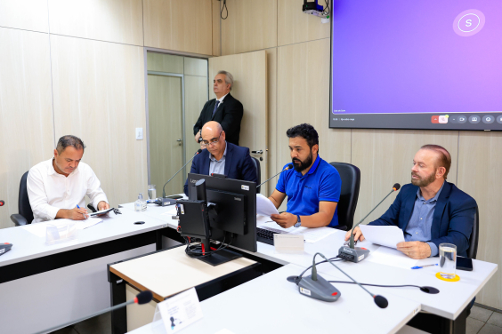 Vereadores assentados no Plenário Helvécio Arantes em reunião da comissão