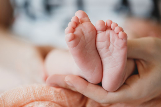 pés de bebê nas mãos de adulto