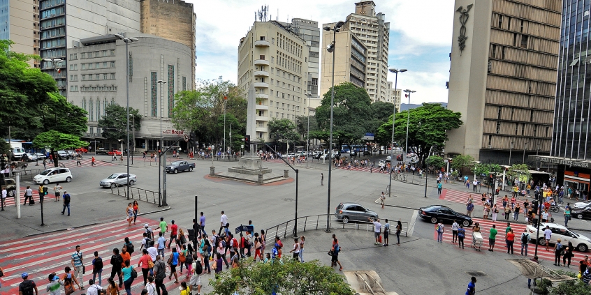 Imagem aérea da Praça Sete, no Hipercentro da Capital.