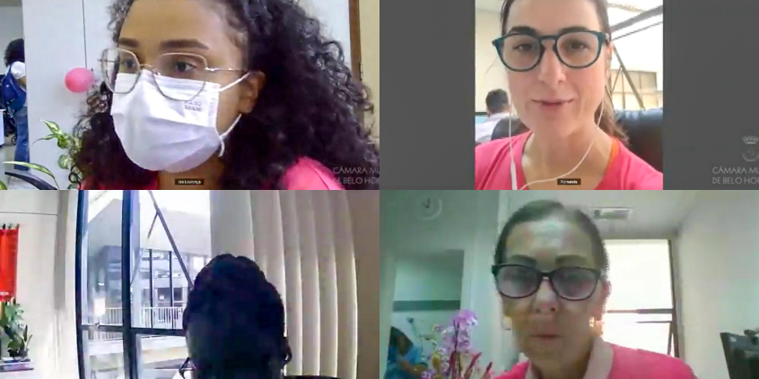 Vereadoras Iza Lourença, Fernanda Pereira Altoé, Macaé Evaristo e Professora Marli, em reunião da Comissão de Mulheres, nesta sexta-feira (29/10)