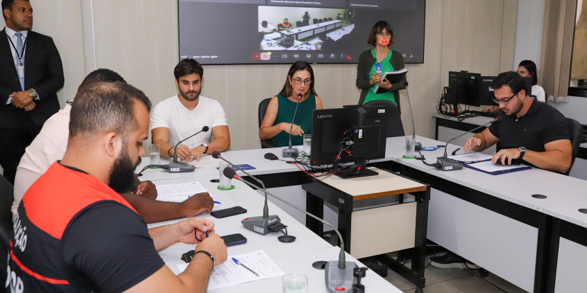 Vereadores assentados no Plenário Helvecio Arantes em reunião da comissão especial