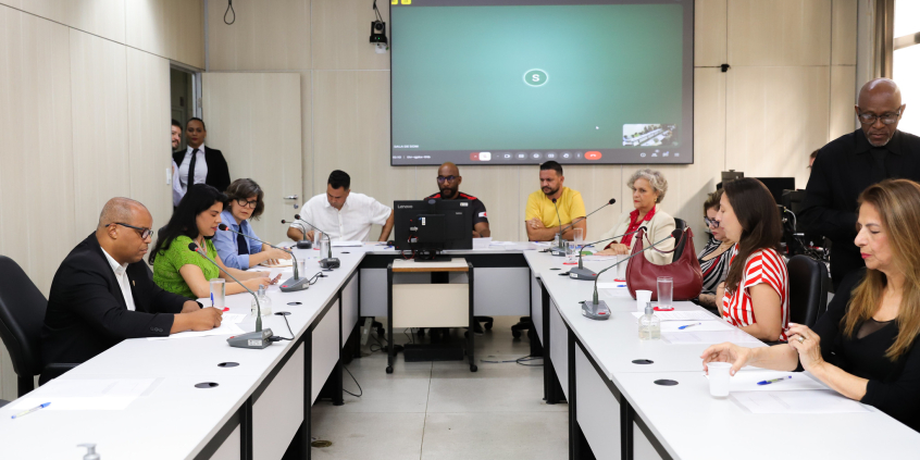Vereadores e convidados da audiência estão assentados no Plenário Helvécio Arantes