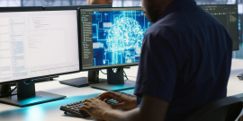 Homem digita em computador