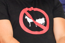 imagem de camiseta com o símbolo de proibido sobre animal transportando carroça