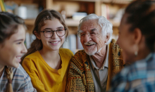 crianças e adolescentes ao lado de homem idosos